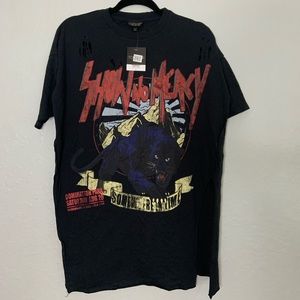 Top Shop Womens Tshirt Size 4 Show No Mercy Oversized Shredded Band Tee